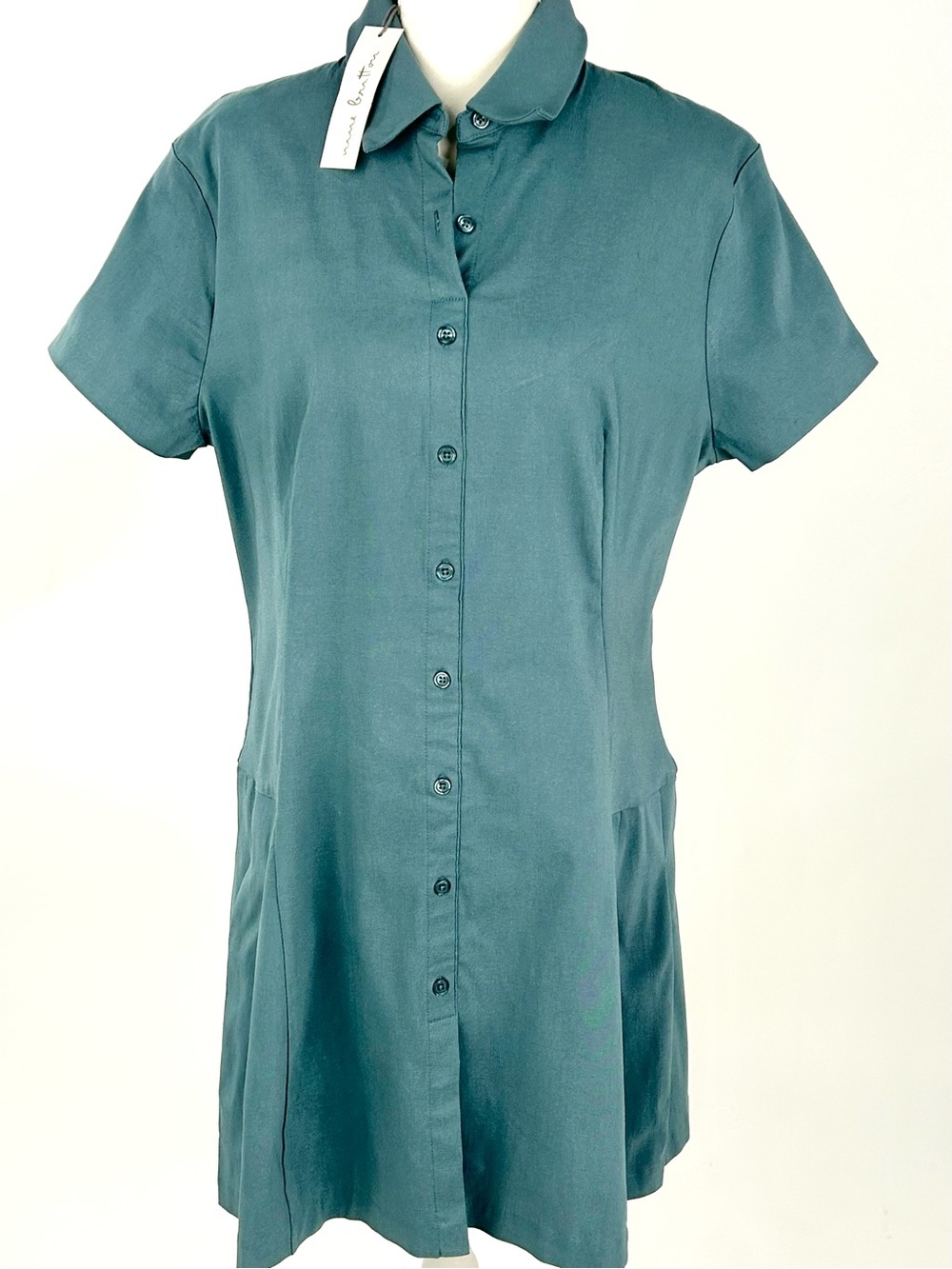 Nine Britton Teal Button Front Polo Shirt Dress NWT Size XL